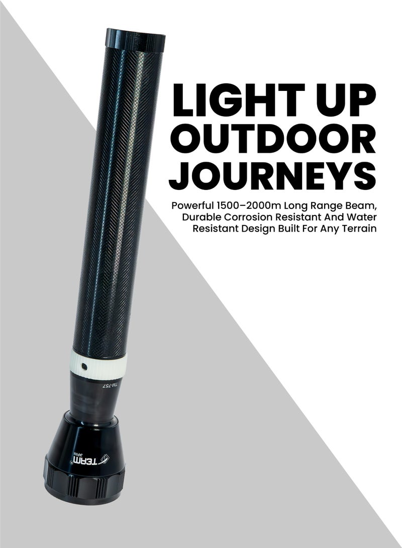 تيم Team Rechargeable LED Flashlight – Ultra Long Range 1500–2000m | Heavy‑Duty Corrosion, Shock & Water Resistant Torch | High‑Power Outdoor Searchlight | Uses 3×D Batteries | Professional Security & Camping Light - Image 3